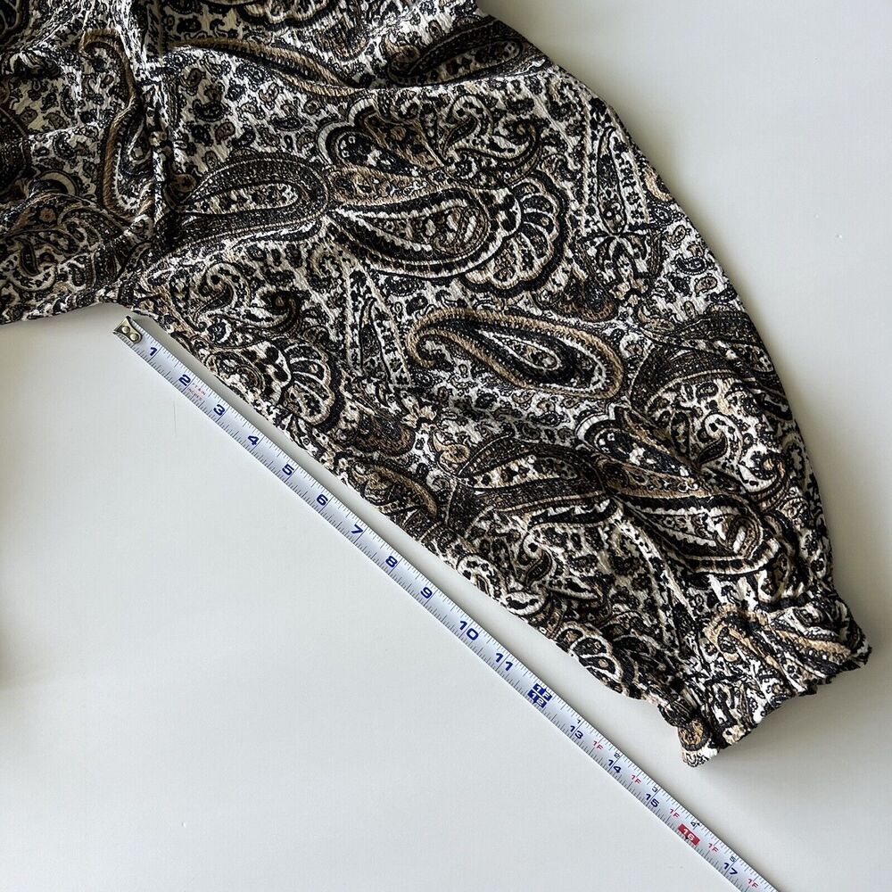 Michael Kors Womens Size 2X Blouse Paisley Print Long Sleeve Husk Tan Cream NWT - Picture 8 of 10